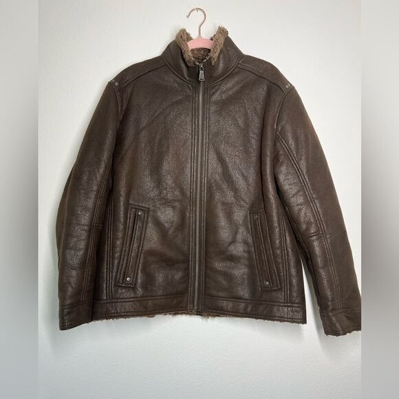 Stones men aviator winter jacket coat brown size 52 Faux Fur - Picture 1 of 16